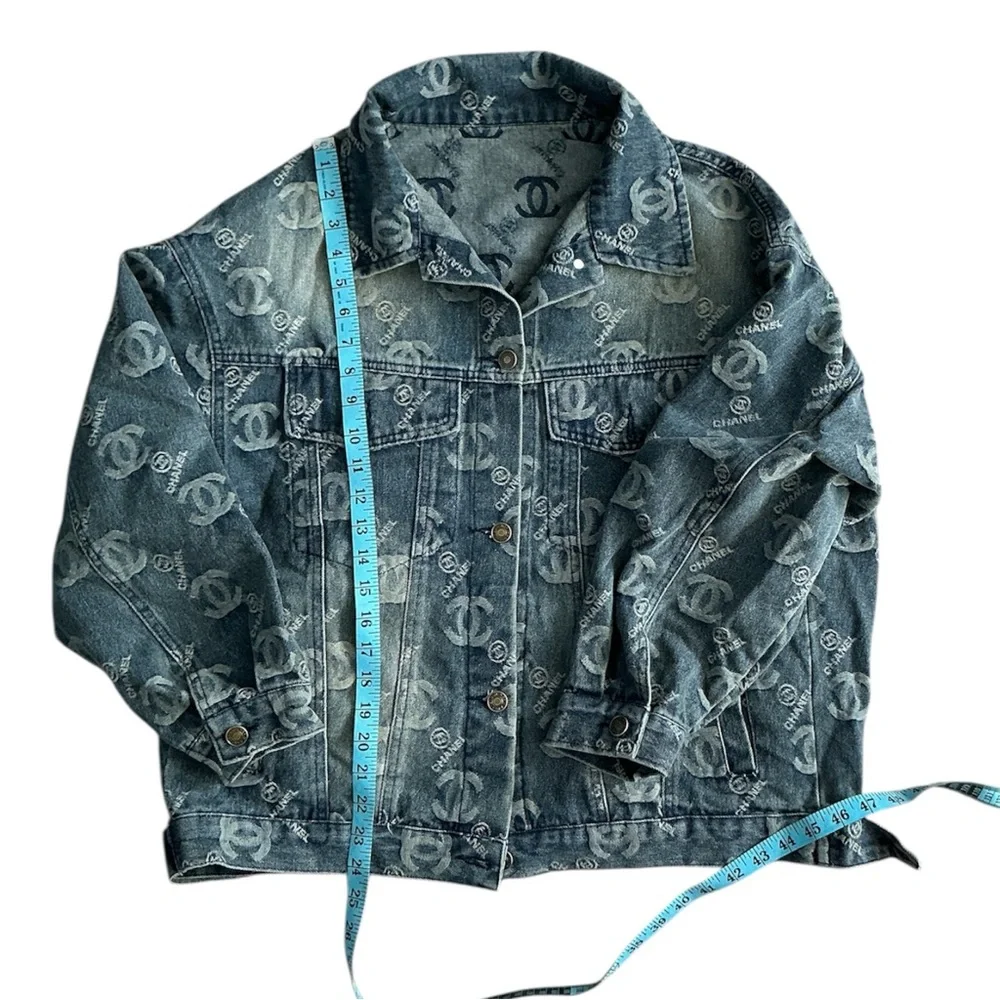 CHANEL Logo-Embellished Blue Jean Jacket
